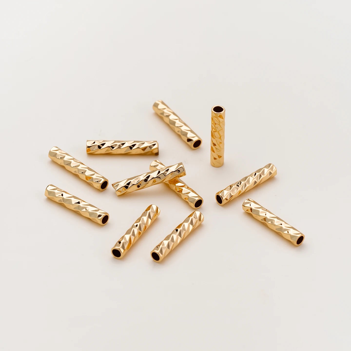 5Pcs 18K Gold Plated Brass Straight Tube Jewelry Supplies For DIY Bracelet Making StripeTubes Accessories