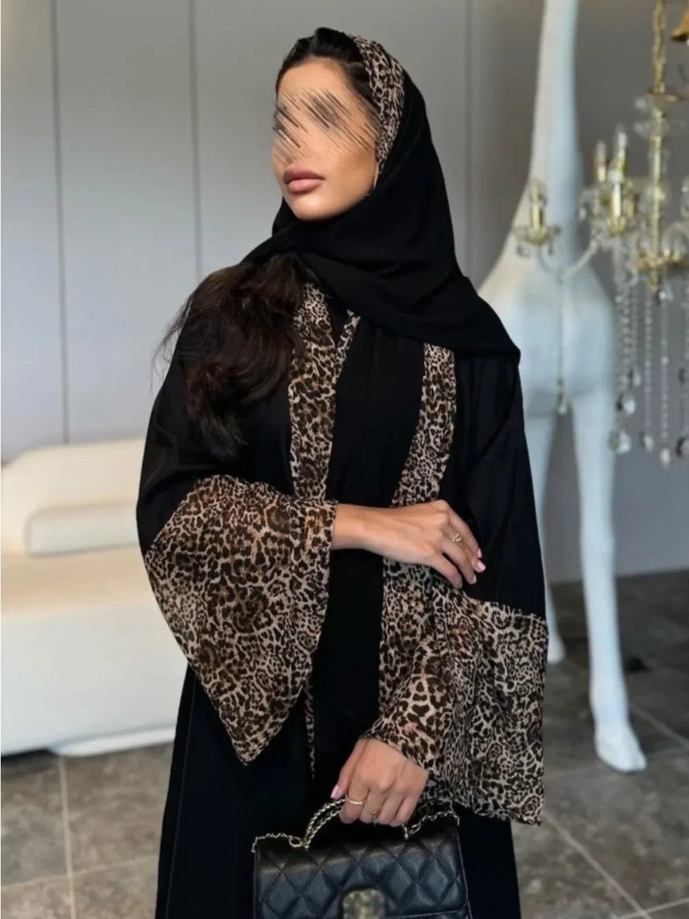 Abaya Leopard Cardigan with Scarf Dress 2026