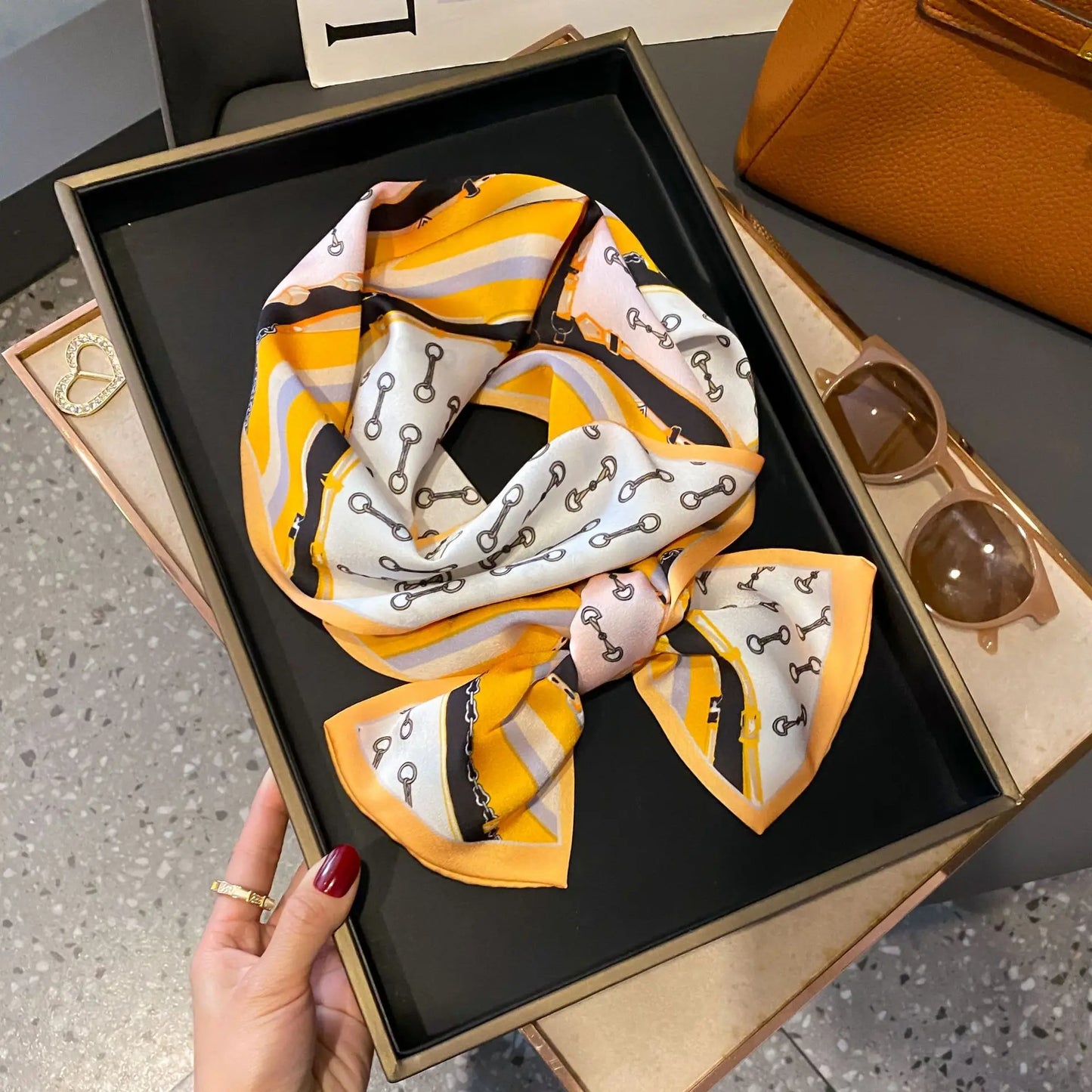 Long Silk Scarf Bag Tie Women Neck Skinny Scarves Hair band Foulard Horse Print Brand Lady Neckerchief Ribbon