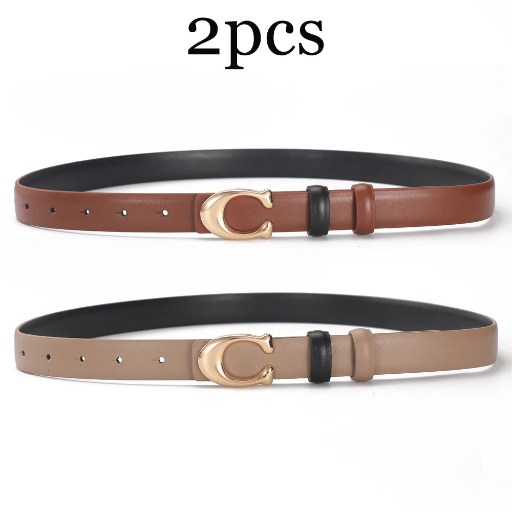 2-3pcs Fashion C-buckle Belt Simple Women Jeans Skirt Automatic Buckle Belt Trendy Women Birthday Party Gifts