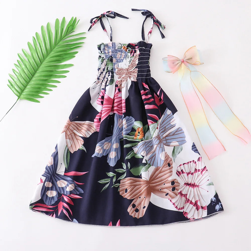 Floral Dress Sling Ruffles Bohemian Beach Princess Dresses for Girl Clothing