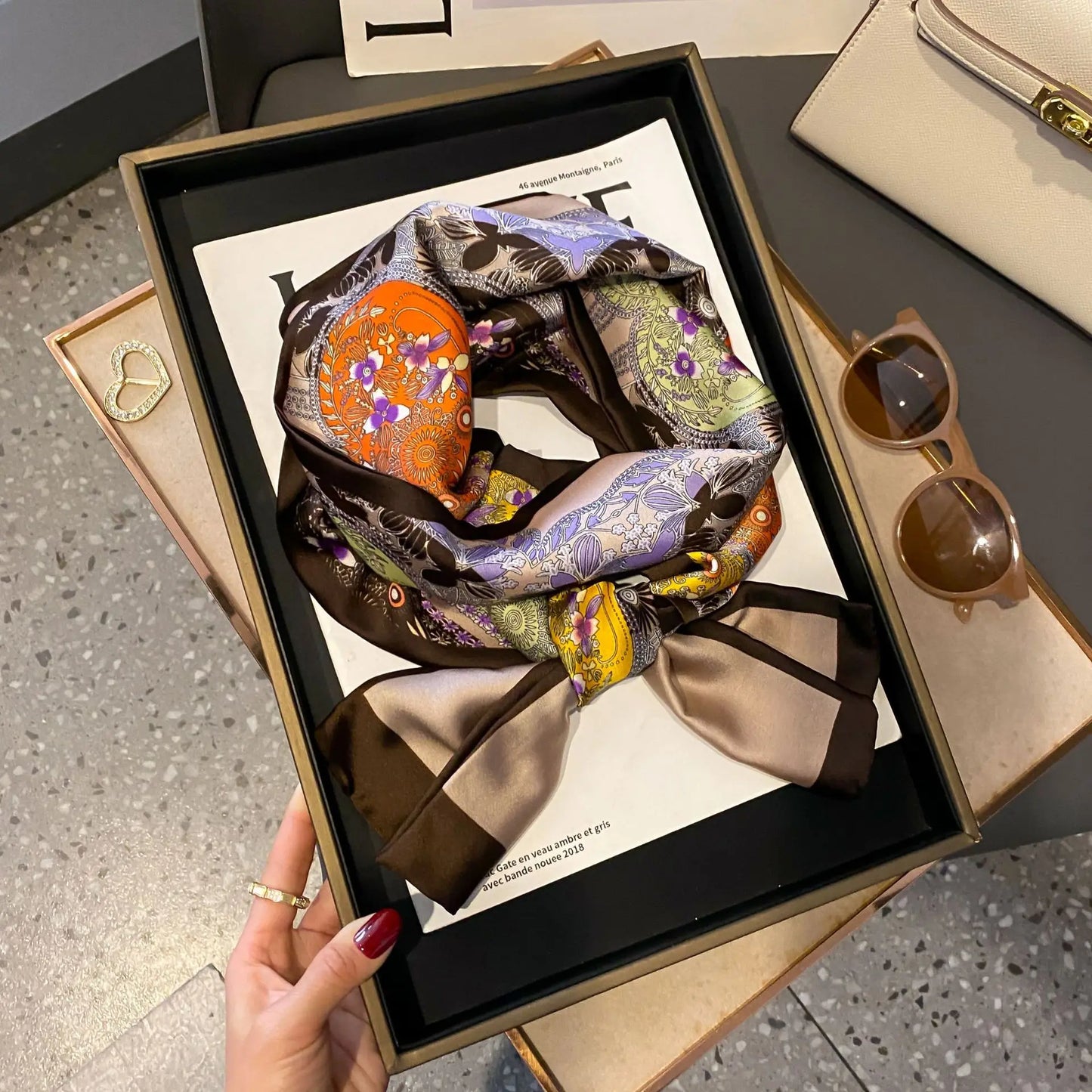 Long Silk Scarf Bag Tie Women Neck Skinny Scarves Hair band Foulard Horse Print Brand Lady Neckerchief Ribbon