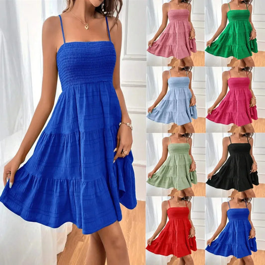 Women's Fashion Mini Dress Blue Ruffled Tiered Swing paris fashion