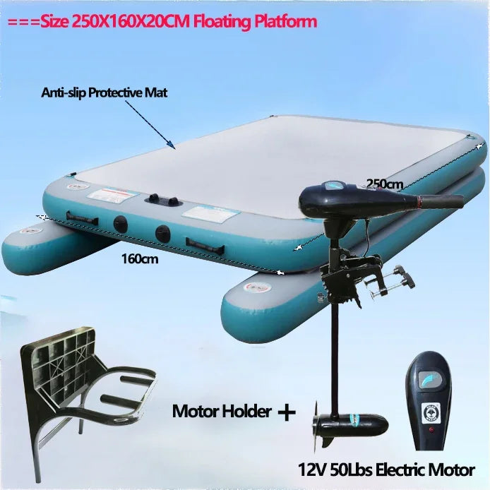LUYA Fishing Spreader Boat Floating Fishing Platform With Motor Set Water Inflatable Magic Carpet Flatboat (Support DIY Size)