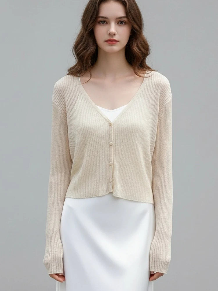 Korean Women Cardigan Summer Thin Casual Solid Feminino Sun-proof All-match Knitted V-neck Sweet Style Candy Color Basic Daily