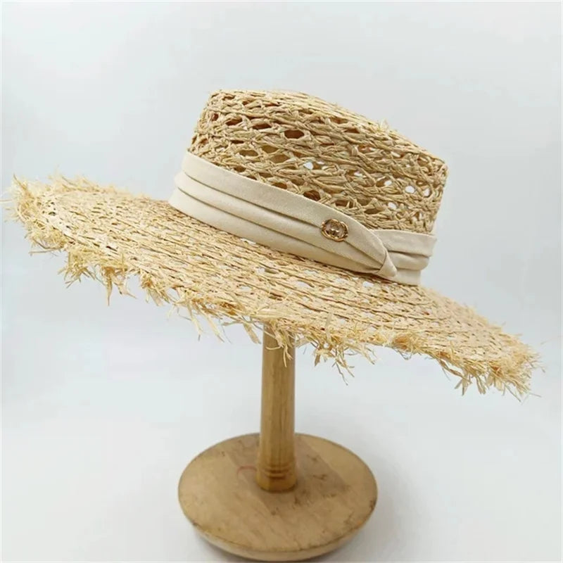 French Straw Hat Elegant Women's Outdoor