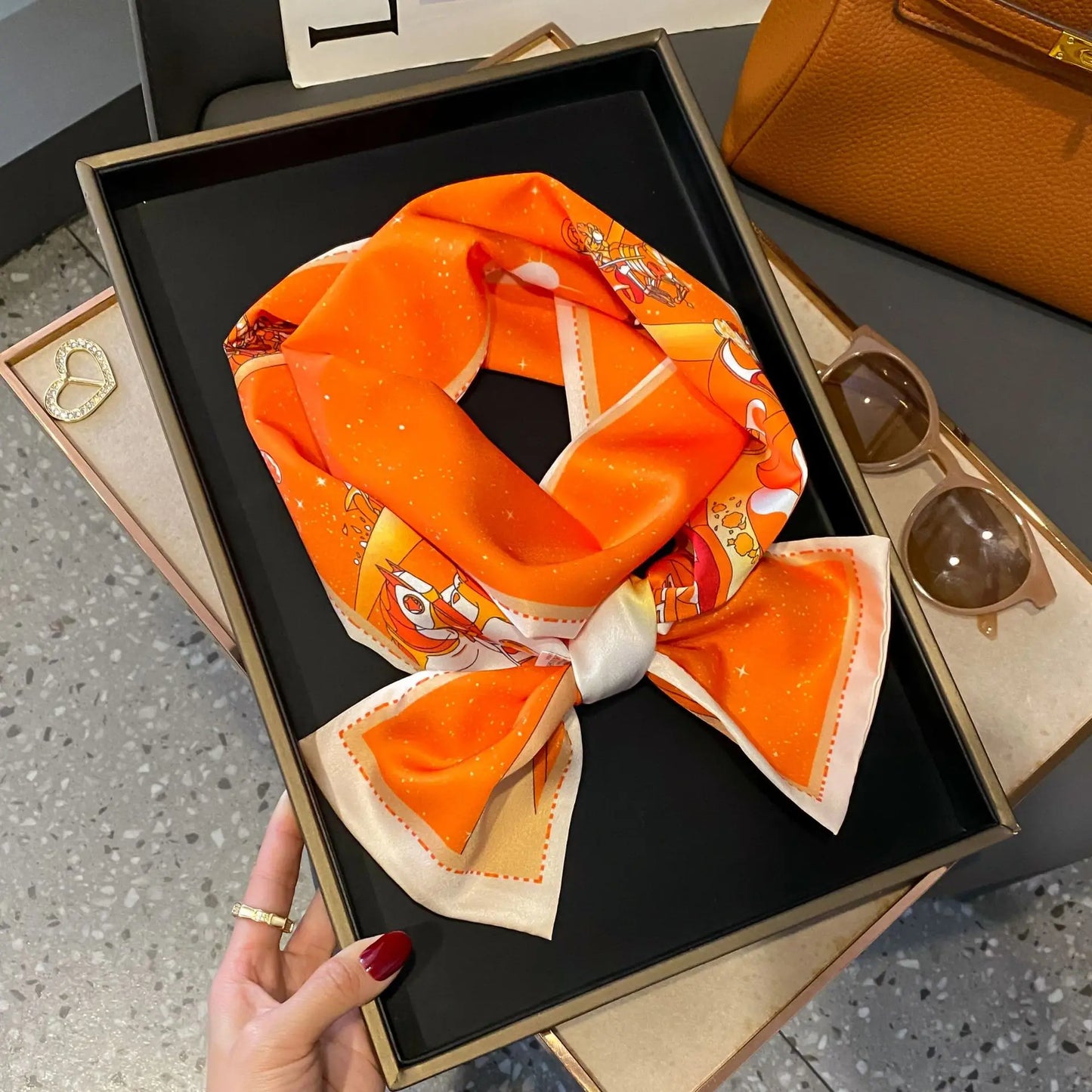 Long Silk Scarf Bag Tie Women Neck Skinny Scarves Hair band Foulard Horse Print Brand Lady Neckerchief Ribbon