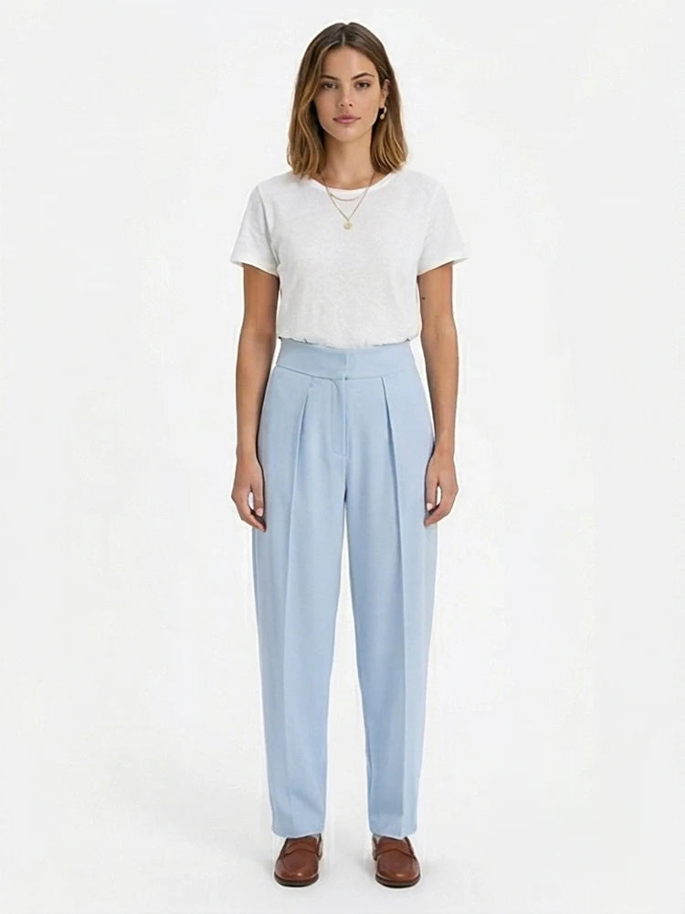 Willshela Women Fashion Solid Front Zipper Pleated Wide Leg Pants Vintage High Waist Full Length Female Chic Lady Trousers