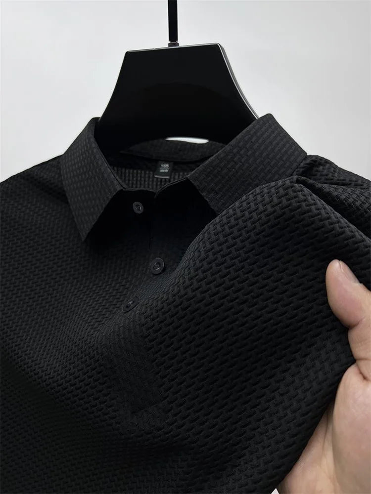 Summer men's loose and comfortable short-sleeved polo shirt ice silk breathable business fashion T-shirt high quality clothing