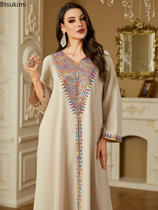 Elegant Dresses Women's Embroidery Long Sleeve Evening