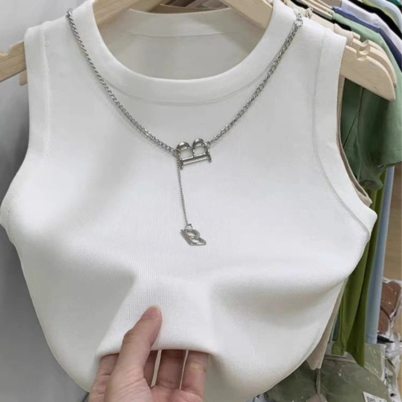 Sleeveless Knitted Striped Crop Tops 2026 Spring Summer Women Tank Tops Female Elastic Slim Casual Vests Color Blocking Camis