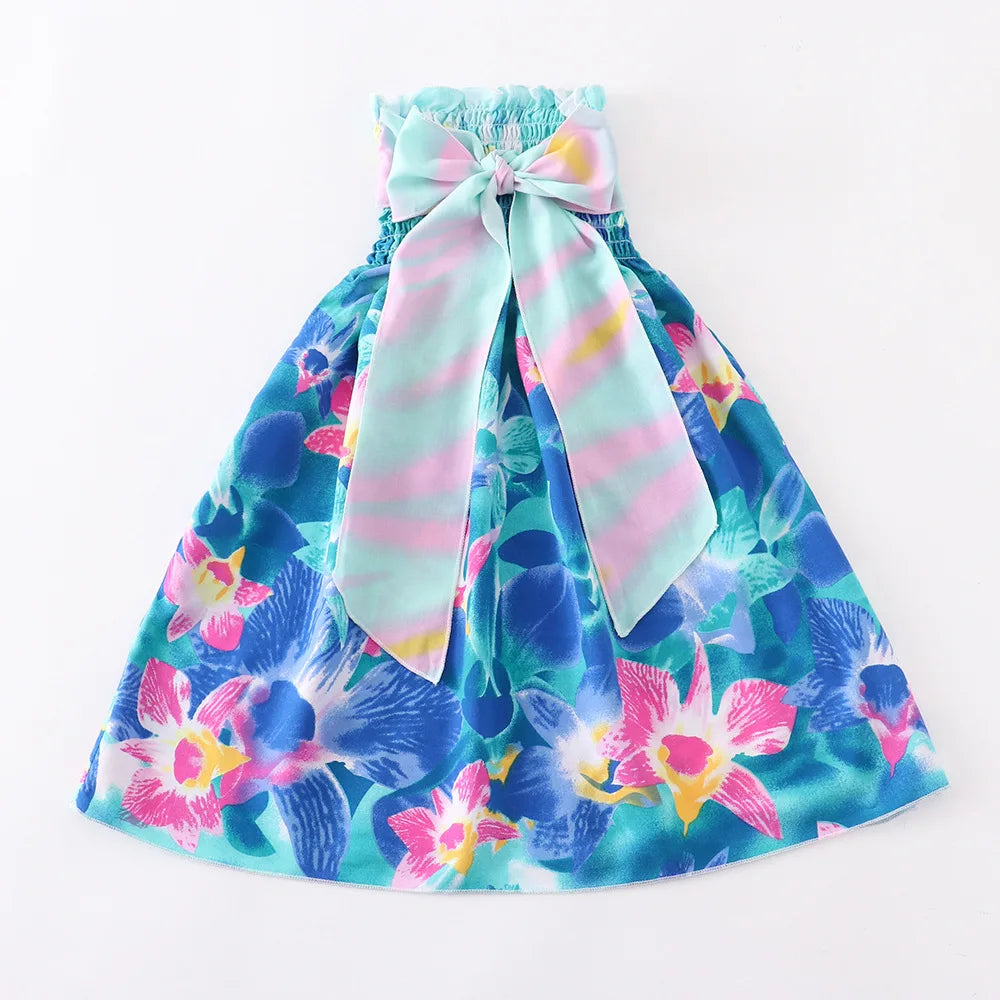 Floral Dress Sling Ruffles Bohemian Beach Princess Dresses for Girl Clothing