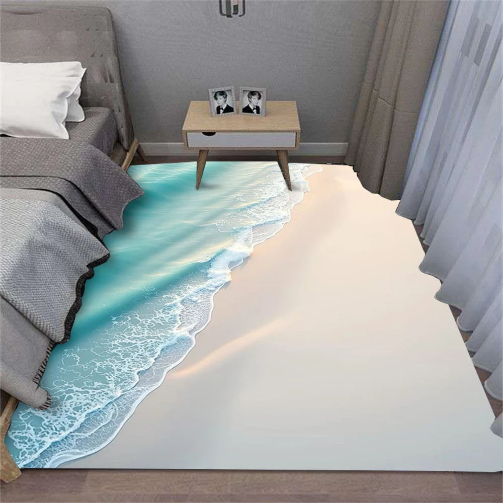 Summer Charm Waves Beach Shell Carpet for Living Room Sofa Decor Rugs Bedroom Rug Kitchen Coffee Table Floor Mat Hallway Rug