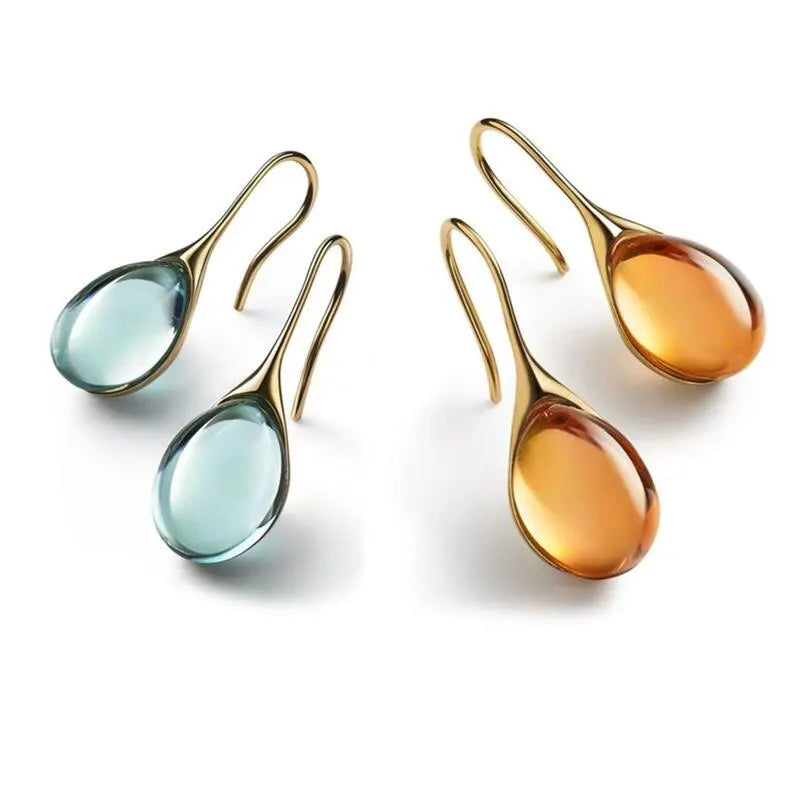 2 Pcs Gold-color Earrings Luxury Style Inlaid Faux Cat's Eye Stones
