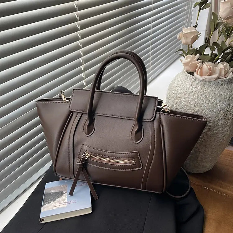 Luxury Designer PU Leather Lichee Pattern Women's Handbag Retro Crossbody Bag Large Wings Bucket Tote