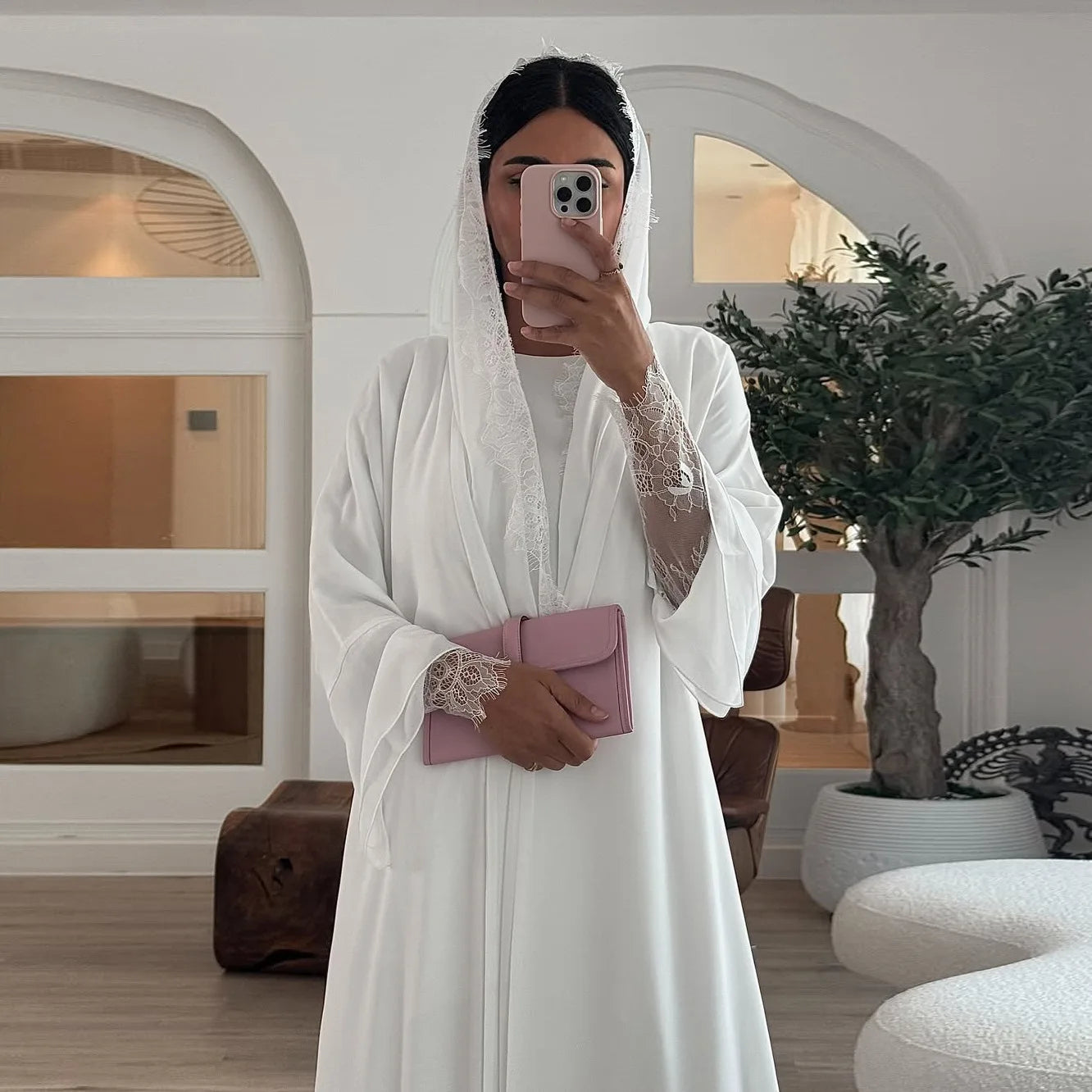 ConservativelyModest Abaya Premium Smooth Chiffon Abaya Muslim Ladies Elegant Kaftan Hijab Included Floorlength Galabia