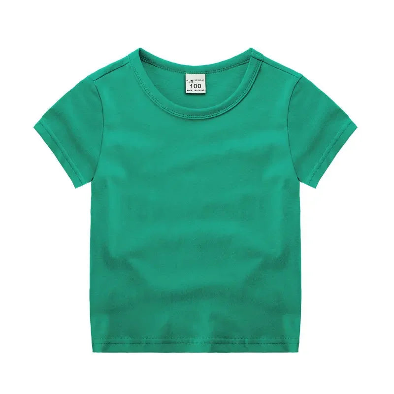 Summer Kids Short Sleeve T-Shirt Toddler Girls Cotton Colour Plain Tee Crewneck Boys T-Shirts Solid Tee Summer Children Clothes