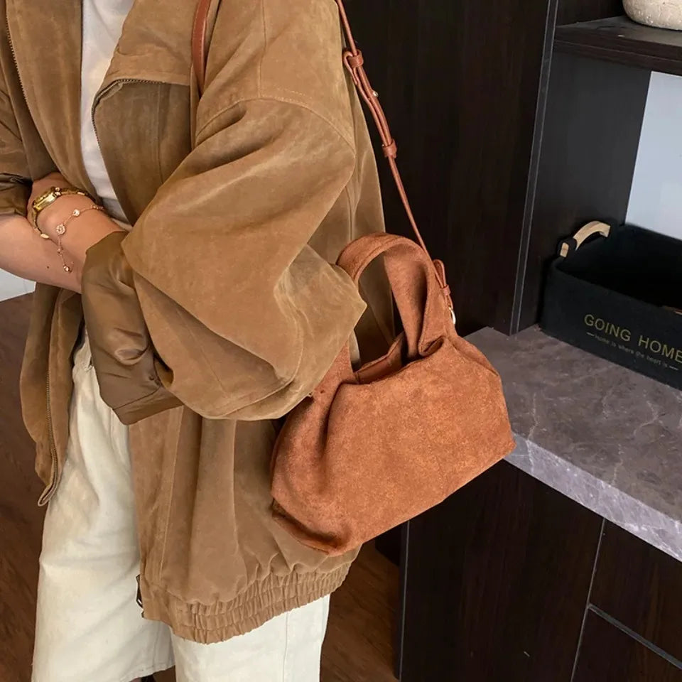 Designer Frosted Mini Handbag Luxury Women's Faux Suede Top-Handle Bags Female Shoulder Crossbody Bags for Women Summer Style