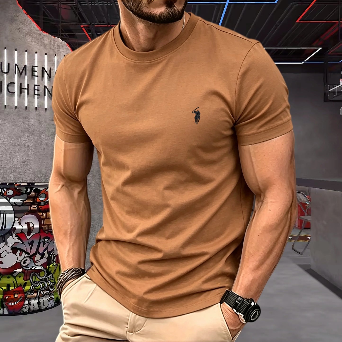 brand round neck short sleeved men's 2026 summer fashion
