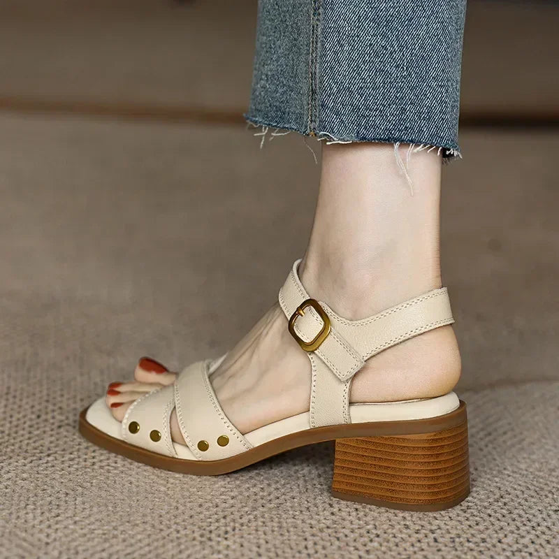 Women's Summer Mid-heel Open-toe Sandals with Empty Back Cross Straps Elegant Woman Heeled Shoes 2024 Trend High Heels