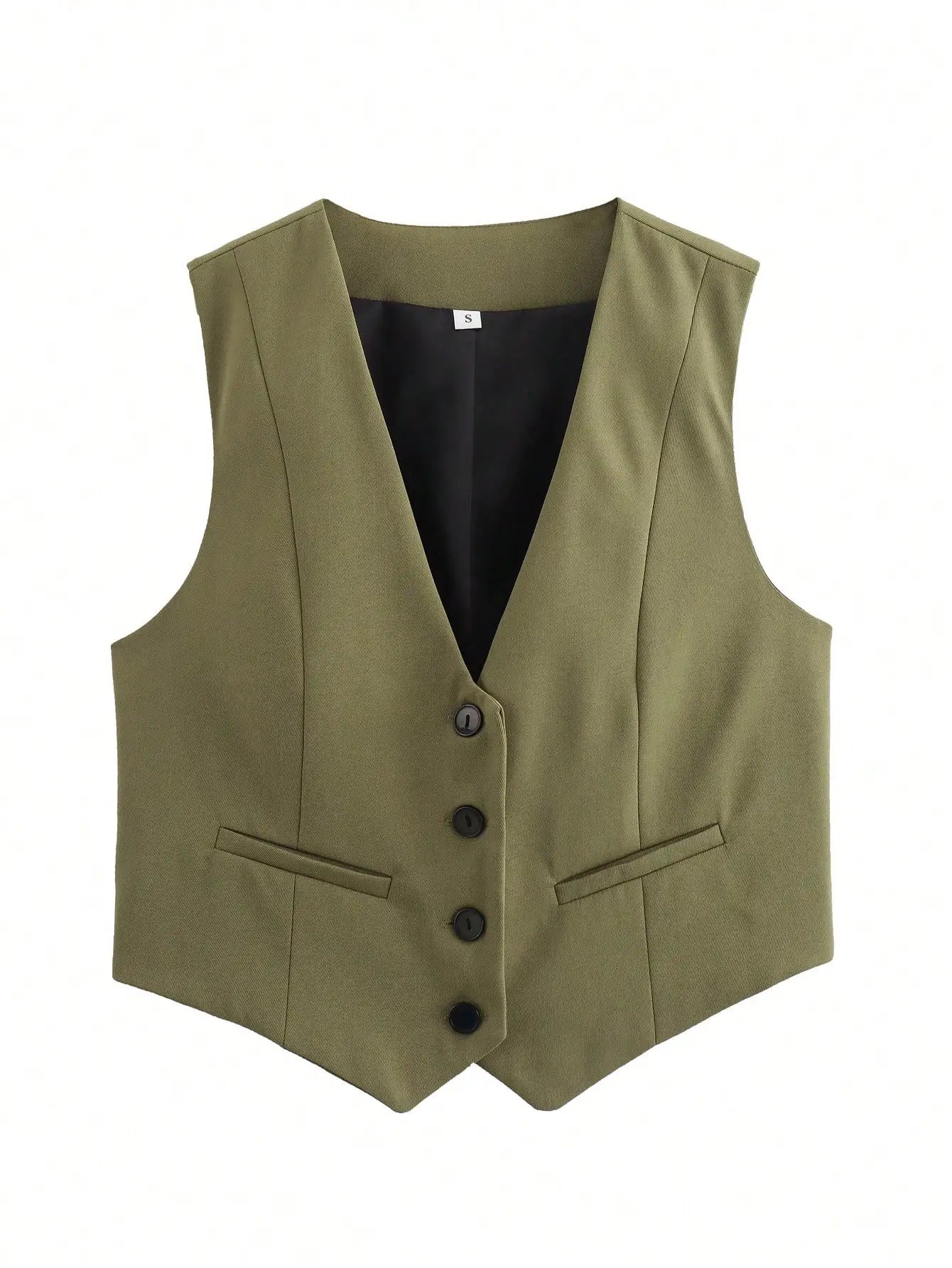 HH Women Casual V-Neck Sleeveless Waistcoat Elegant Fashion Solid Single-breasted Short Vest Chic Tops Female Summer Outerwear