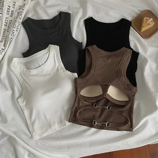 Sports Tank Tops With Bra Pad Casual Crop