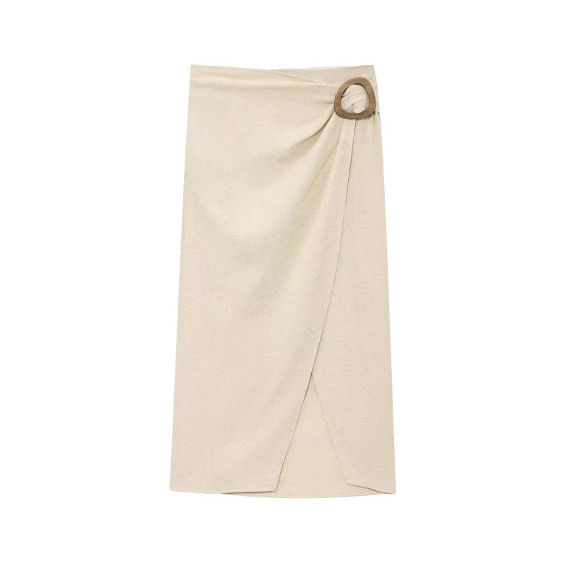 in found today ETJ 2026 new women's elegant fashion casual suit pleated lapel sleeveless blouse & comfortable MIDI skirt with buttons