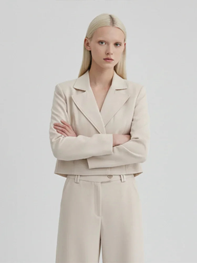 Casual Lady Luxury 2 Piece Set Lapel Long Sleeve Blazer+high Waist Elegant Zipper Straight Leg Pants 2026 Spring Party Outfit
