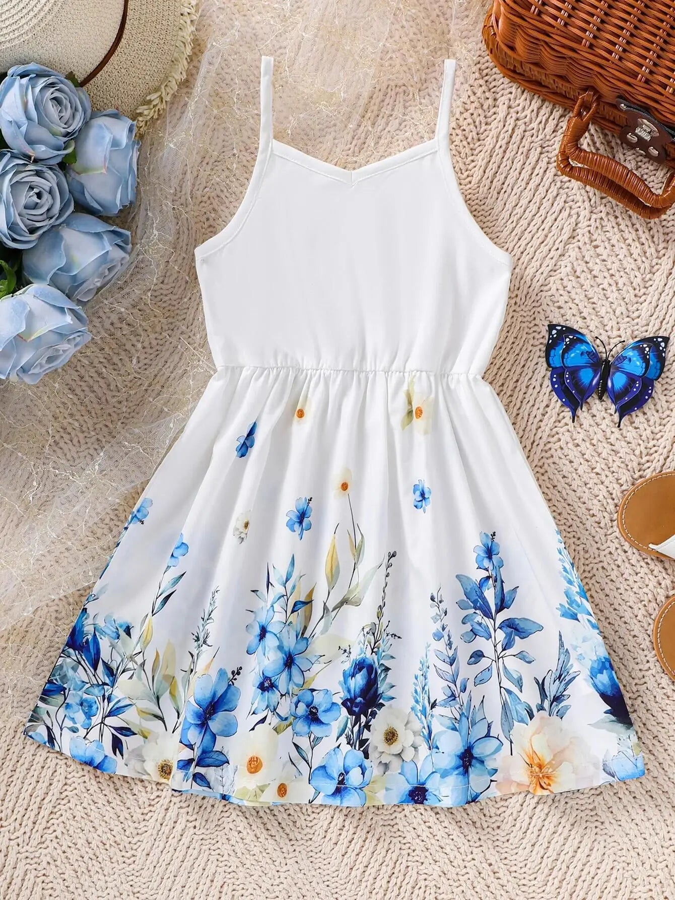 Kids Girl Summer New Sling Dress for Children Girl 4-7 Years
