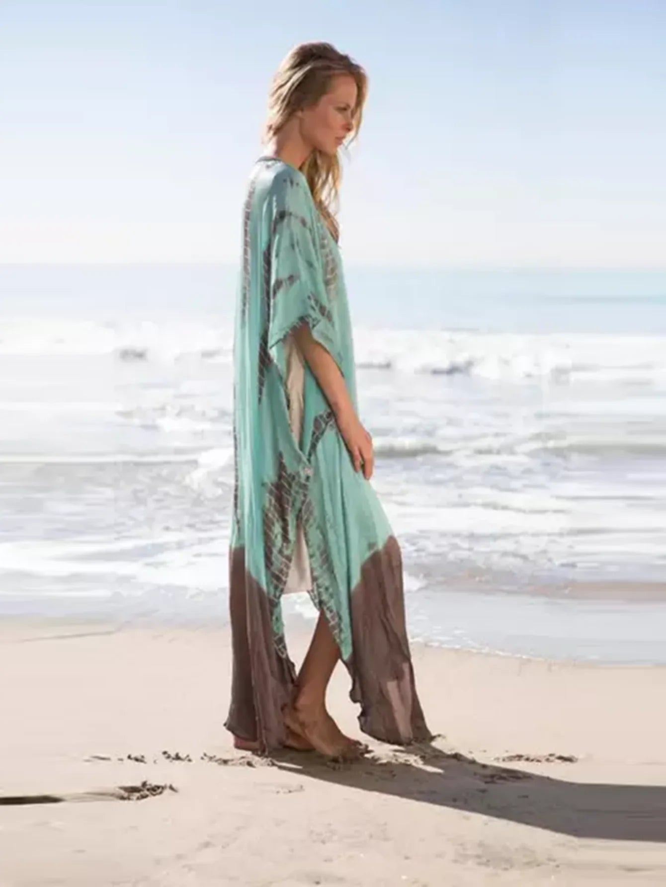 MAKABO Kaftan Dresses for Women, V Neck Moo Moos Colorful Print Cover Ups Caftan Beach Dresses for Swimwear