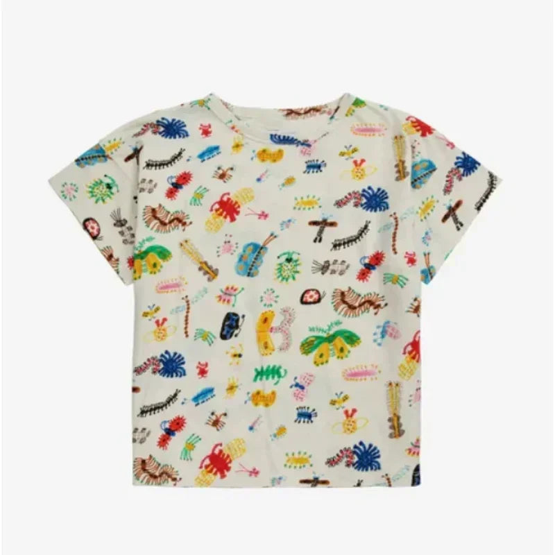 Summer Children's Casual T-Shirt Cartoon Print Short Sleeve Fun Inner Wear Korea Style Leisure INS New Product for Kids 2026