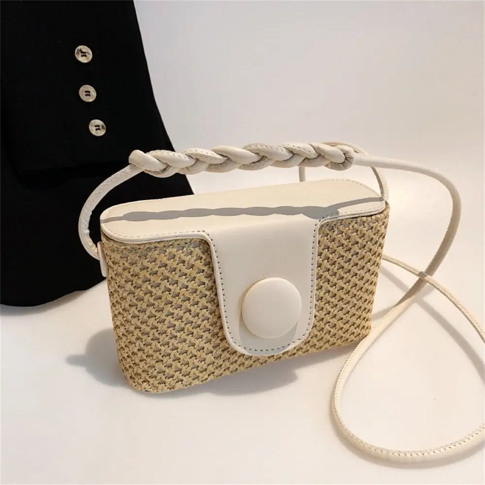 Cute Rattan Shoulder Bag Handmade Braid Bohemian Crossbody Bag Grass Woven Bag Vacation