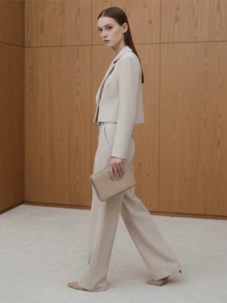 Casual Lady Luxury 2 Piece Set Lapel Long Sleeve Blazer+high Waist Elegant Zipper Straight Leg Pants 2026 Spring Party Outfit