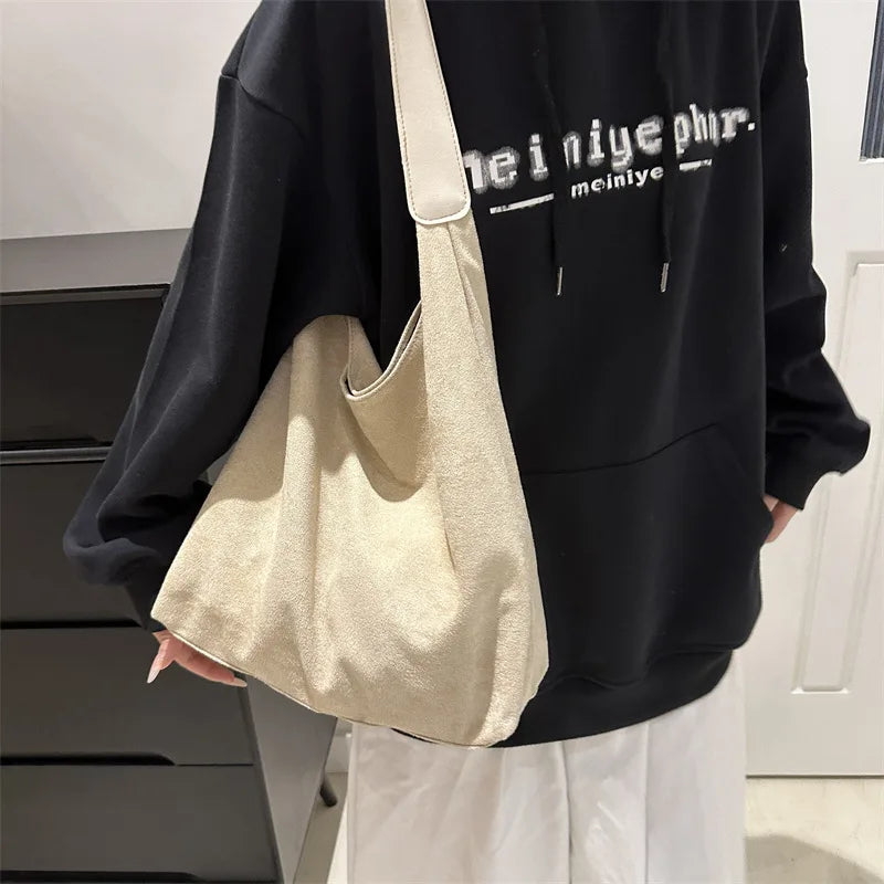 Large Capacity Student Tote Bag Women's 2025 New Fashion Simple Casual Underarm Bag Canvas Street Trend Magnetic Buckle Handbag