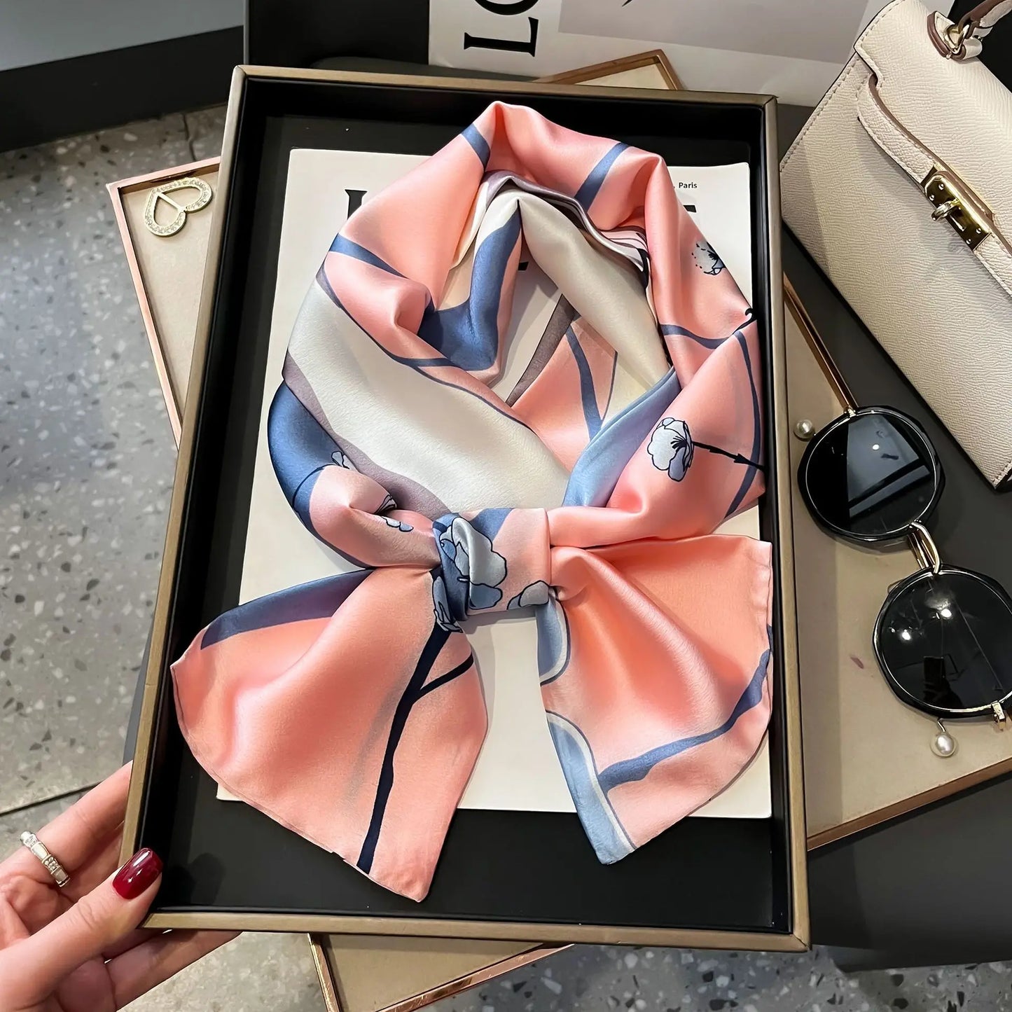 Long Silk Scarf Bag Tie Women Neck Skinny Scarves Hair band Foulard Horse Print Brand Lady Neckerchief Ribbon