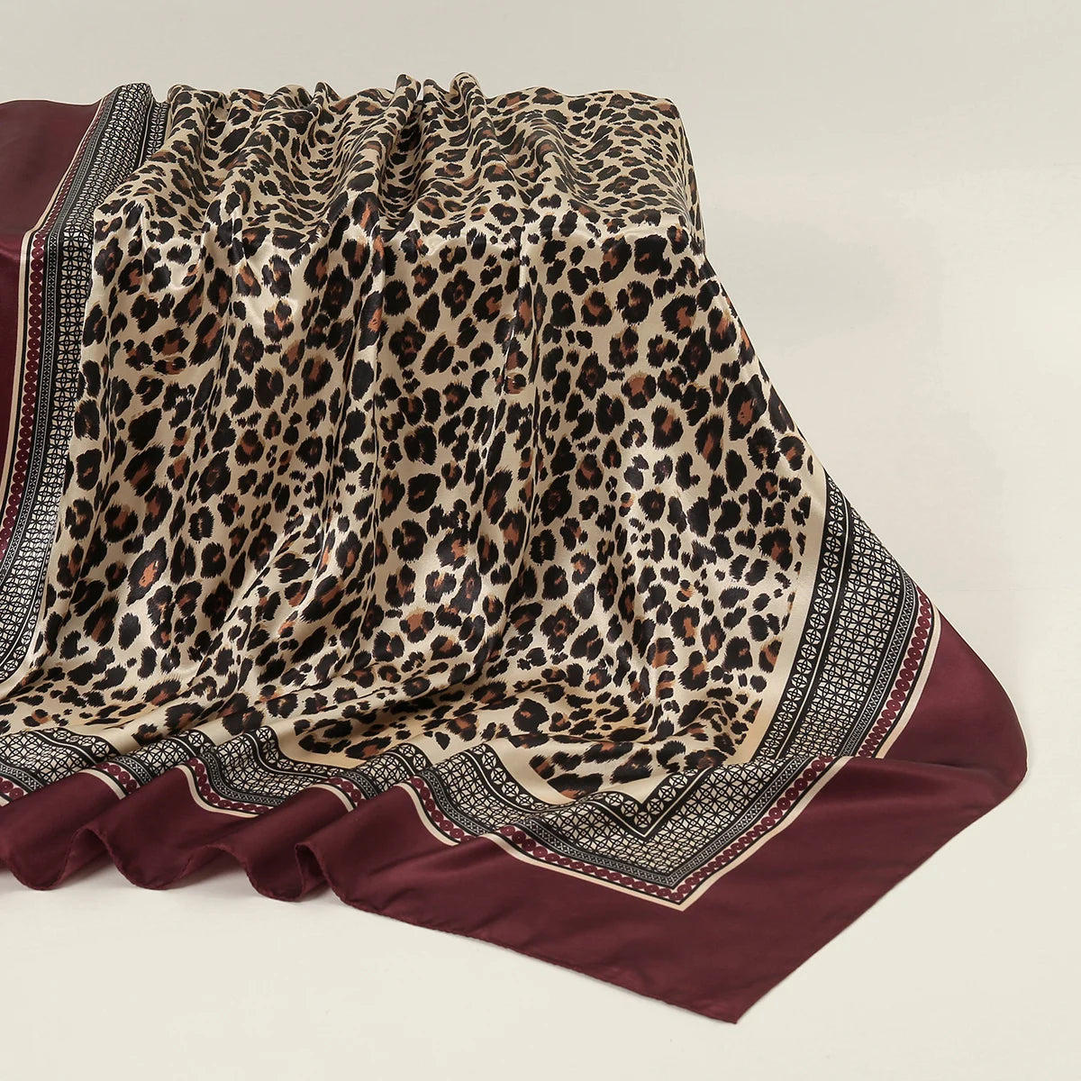 90cm Leopard Print Square Scarf Satin Silk Headband Muslim Woman Hijab Lady Fashion Hairwrap Rock Style Headscarf Islam Foulard
