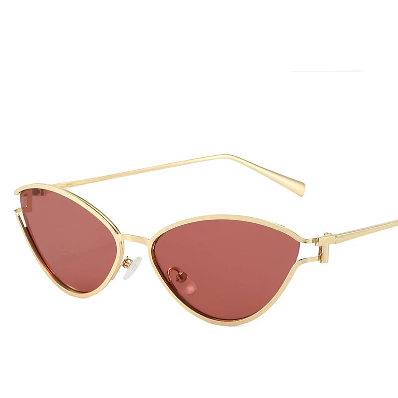Brand Small Cat Eye Sunglasses Women Luxury 2042 Unique Metal Frame Brown Sun Glasses Trendy UV400 Eyewear Shades Vintage