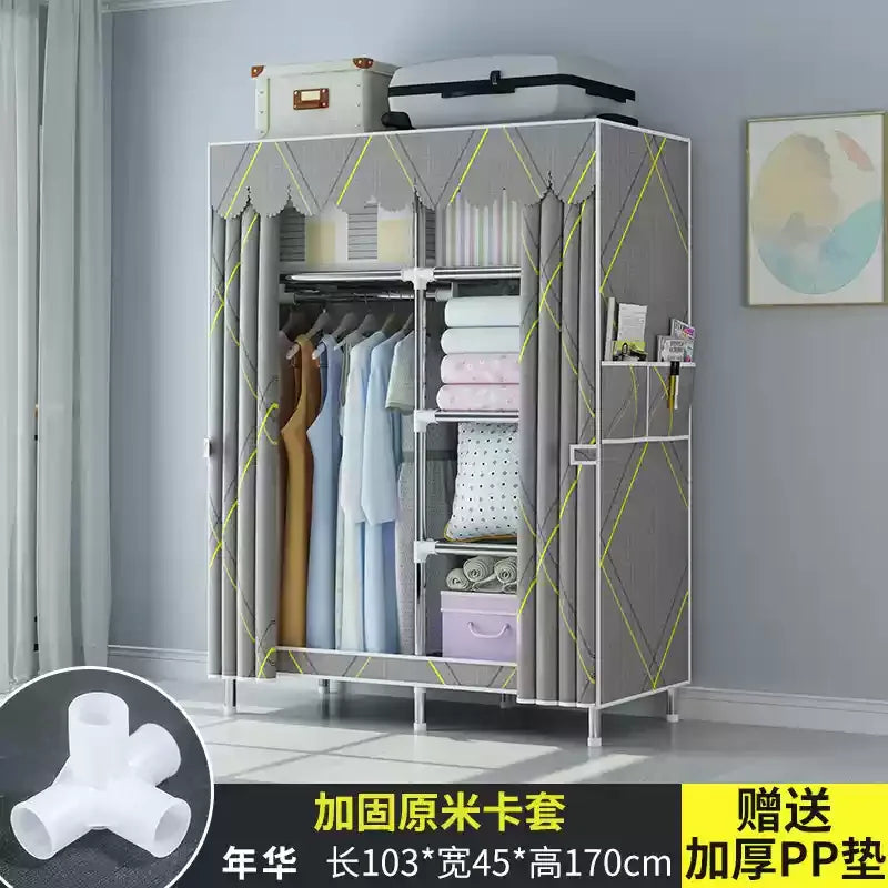 ‌Portable Fabric Closet, Multi-Tier Steel Wardrobe, Rust-Resistant Compact Cabinet Waterproof Storage Organizer with Multi-Color