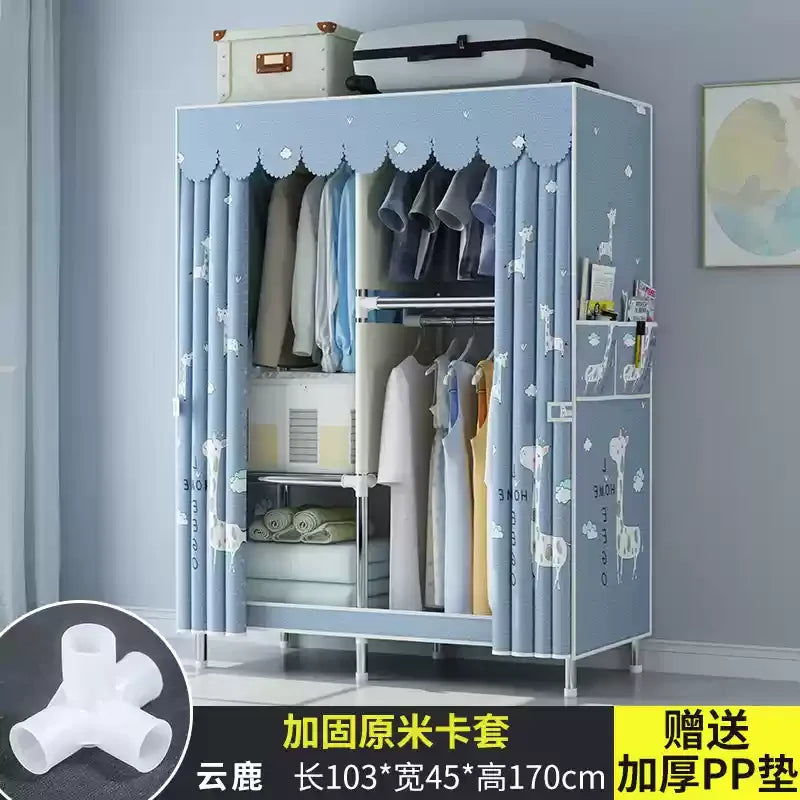 ‌Portable Fabric Closet, Multi-Tier Steel Wardrobe, Rust-Resistant Compact Cabinet Waterproof Storage Organizer with Multi-Color