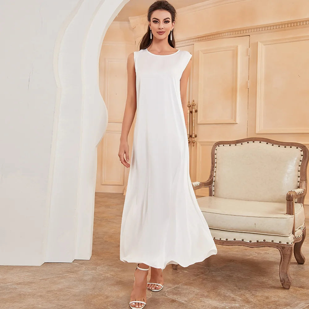Abaya Inner Dress High Quality White Sleeveless