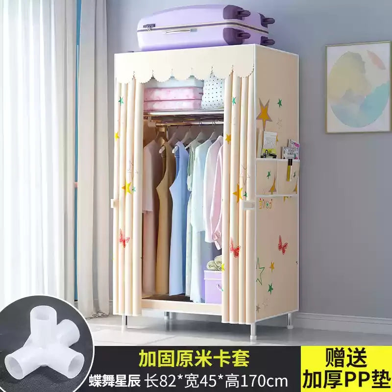 ‌Portable Fabric Closet, Multi-Tier Steel Wardrobe, Rust-Resistant Compact Cabinet Waterproof Storage Organizer with Multi-Color