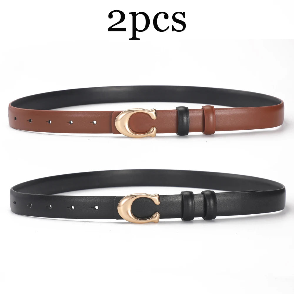 2-3pcs Fashion C-buckle Belt Simple Women Jeans Skirt Automatic Buckle Belt Trendy Women Birthday Party Gifts