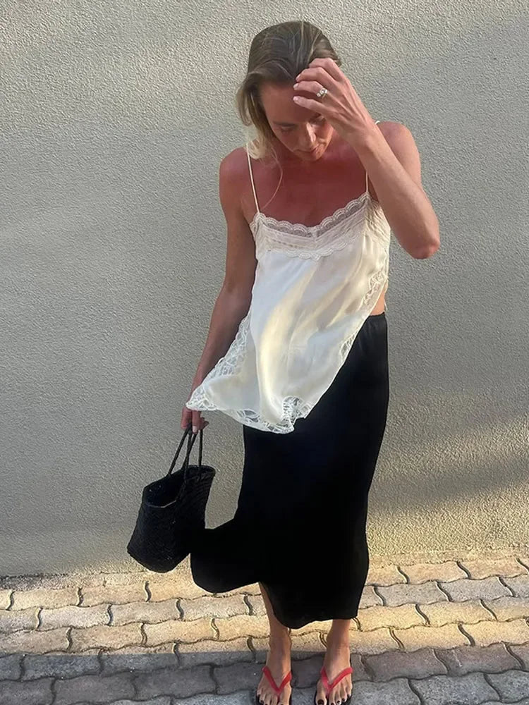 Women Lace Patchwork Sling Tops Chic Sleeveless Square Neck Backless See Through Blouse 2025 Lady Vacation Party Club Sexy Shirt