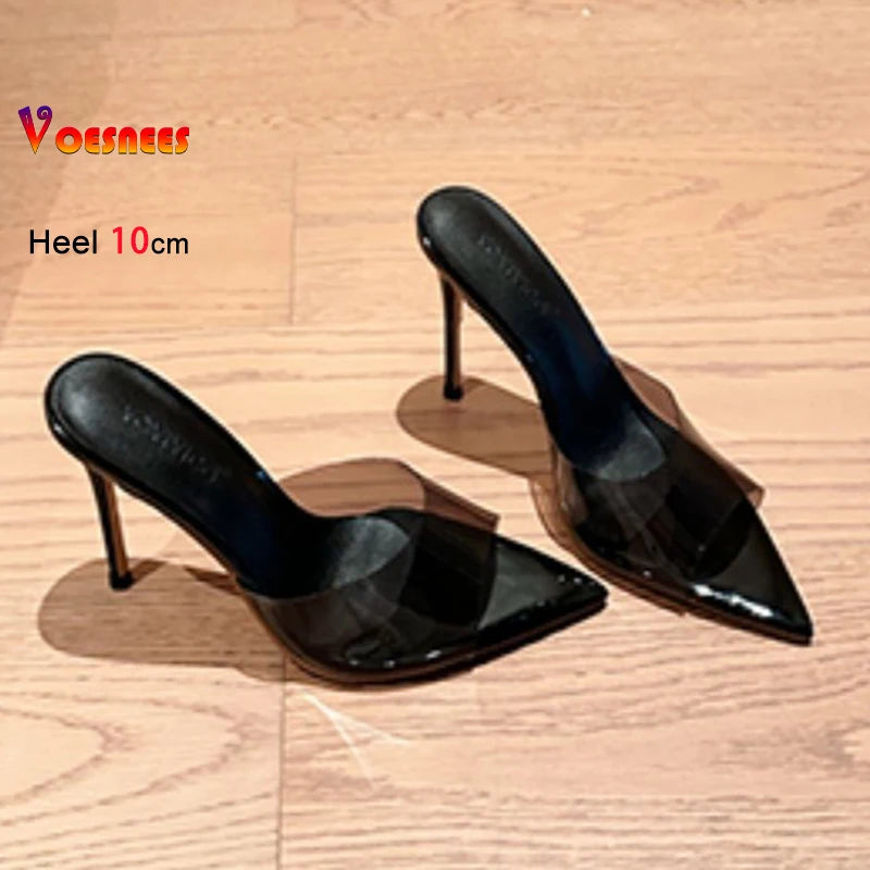 Pointed Toe Slippers For Ladies Fashion Leopard Print 2026 Summer Mules Shoes 10CM Thin High Heels Elegant Women Suede Sandals