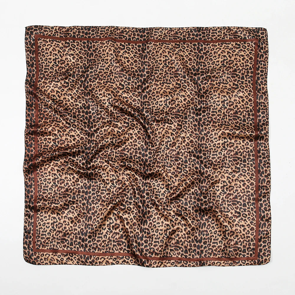 90cm Leopard Print Square Scarf Satin Silk Headband Muslim Woman Hijab Lady Fashion Hairwrap Rock Style Headscarf Islam Foulard