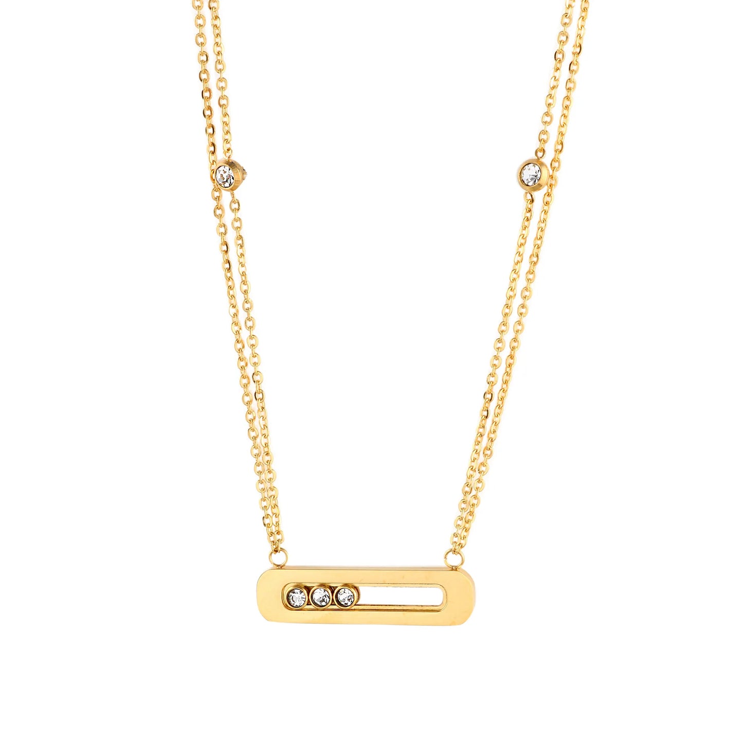 Stainless Steel Diamond Embedded Geometric Ring Necklace Bracelet Earring Set Fashionable Mobile Stone Mount Jewelry