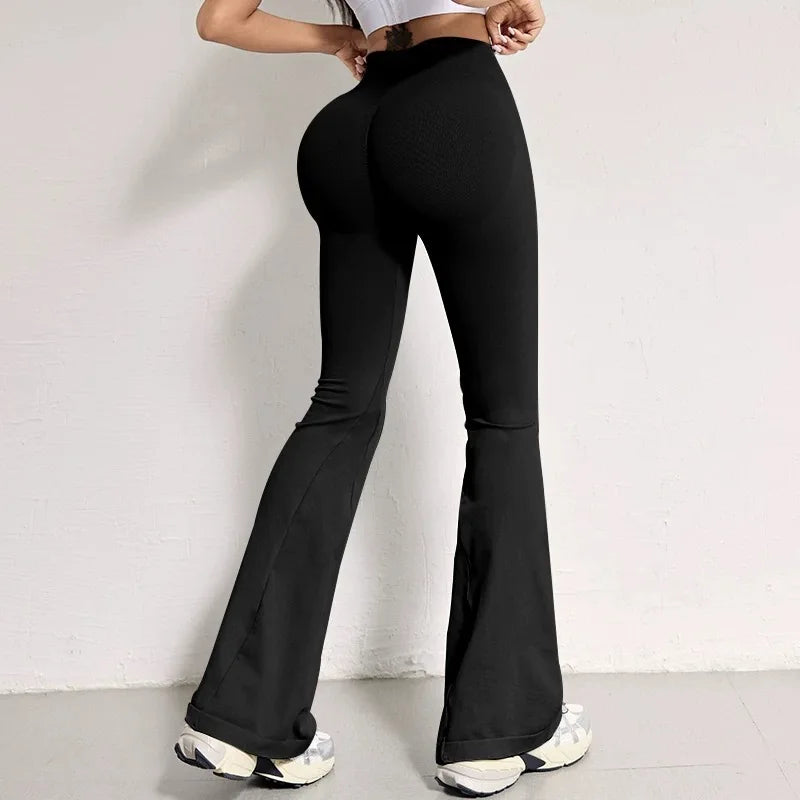 Summer high waisted yoga bell bottoms women's tight fitting hip lifting running fitness pants