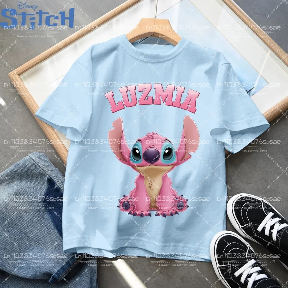 2026 Disney Children's Clothing, Stitch Cartoon Printed T-shirt, Round Neck Top for Boys and Girls, Soft Cotton Fabric Top