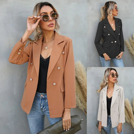 Double Breasted Outerwear Office Lady Long Sleeve Solid Jackets Spring Autumn New