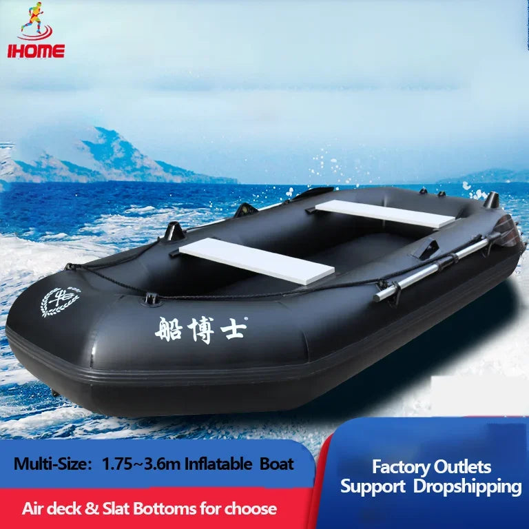 1.75~3.6m Black PVC  Inflatable Boat Set Air Deck Bottom Punch Boat Raft Fishing Rubber Dinghy Inflatable Clip Net Fishing Kayak